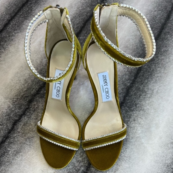 Jimmy Choo Shoes - Jimmy Choo Dochas 100 Citrus Velvet Jewel Trim Heels Sandals